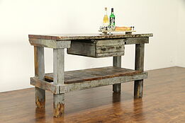 Primitive Country Pine Workbench, Kitchen Island or Wine & Cheese Table #32123