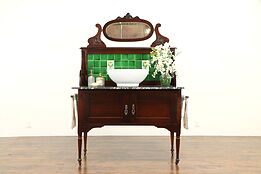 Marble & Tile Antique English Washstand, Sink Vanity or Bar Cabinet #32128