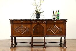 Renaissance Carved Antique Wine Sideboard, Server, Buffet, Black Marble #32130