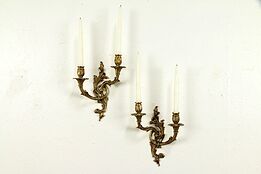 Pair of Bronze Rococo Vintage French Wall Sconces or Candelabra #32300