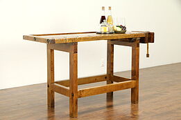 Carpenter Antique Maple Workbench, Kitchen Island or Wine & Cheese Table #32325