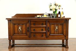 Oak Carved Antique Scandinavian Sideboard, Server, Buffet or TV Console #32344
