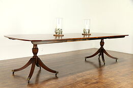 Traditional Banded Vintage 10' Mahogany Dining Table, 4 Leaves, Baker #32409
