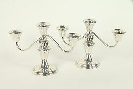 Pair of Sterling Silver Convertible Weighted Triple Candelabra, Whiting #32442