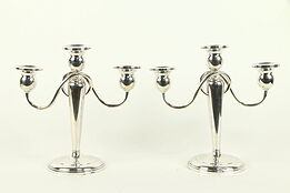 Pair of Sterling Silver Vintage Weighted Triple Candelabra #32443