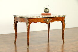 French Tulipwood Marquetry Vintage Coffee Table, Brescia Marble #32475