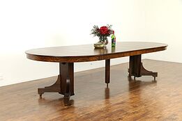 Arts & Crafts Mission Oak Antique 54" Craftsman Dining Table Extends 126" #32507