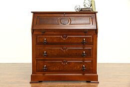 Victorian Antique Walnut & Burl Secretary Desk #32554