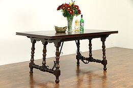 Spanish Colonial Library or Dining Table, Walnut, Wrought Iron, Kittinger #32565