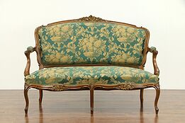 French Antique Rococo Carved Walnut Settee or Sofa, New Upholstery #32628