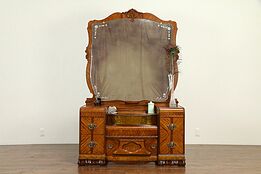 Art Deco Waterfall Vintage Vanity or Dressing Table, Gold Mirror Mosaic #32679