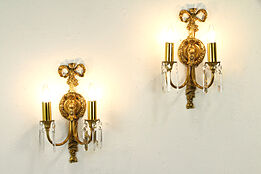 Pair of Vintage Gold Plated Brass Double Wall Sconce Lights #32683