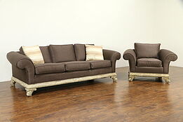 Classical Designer Chair & Sofa Set, Whitewash Frame, New Upholstery #32743