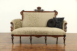Victorian Renaissance Antique Loveseat, Bronze Cherubs, New Upholstery #32744