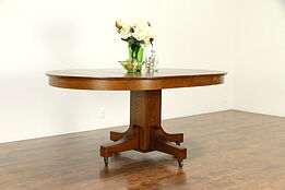 Arts & Crafts Mission Oak Antique Round Craftsman Dining Table, 2 Leaves #32781
