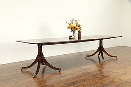 Traditional 10' Antique Banded Mahogany Dining Table 2 Pedestals 4 Leaves #32809
