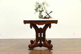 Victorian Eastlake Antique Walnut Parlor Lamp Table, Marble Top #32926