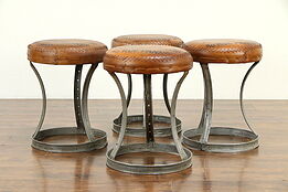 PAIR Laced Leather & Industrial Steel Stools, French Inscriptions #32983