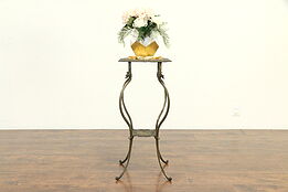 Victorian Antique Brass & Iron Plant, Fern or Sculpture Stand, Onyx Top #32999