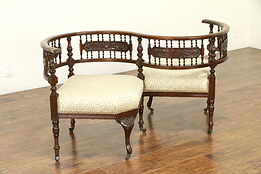Tete a Tete Antique 1895 Double Chair S Shape Sofa, Recent Upholstery #33075