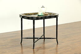 Hand Painted Vintage Tin Toleware Tray & Stand Coffee Table #33147