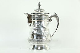 Victorian Antique Silverplate Hand Engraved Poppies Water Pitcher, Wilcox #33155
