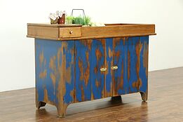 Dry Sink, Ohio Antique Walnut Kitchen Pantry Cupboard, Blue Paint  #33184