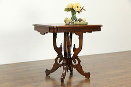 Victorian Antique 1880's Walnut & Burl Lamp or Parlor Table #33208