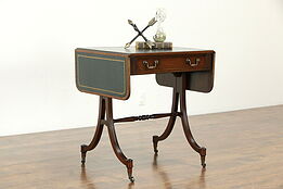 Drop Leaf Writing Desk or Lamp Table, Charak of Boston, Tooled Leather #33248