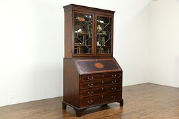 Victorian Antique English Mahogany Inlaid Secretary Desk & Bookcase #33310