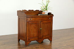Folk Art Carved Maple Antique Kitchen Pantry Cabinet, Bar or Washstand #33316