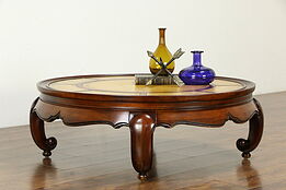 Round Vintage Cherry Coffee Table, Tooled Leather Top #33317