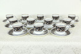 Wedgwood Cobalt Blue Florentine Pattern Set 12 Demitasse Cups & Saucers #33359