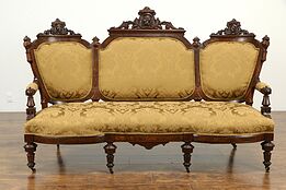 Victorian Renaissance Antique Carved Walnut Sofa, New Upholstery, Jelliff #33380