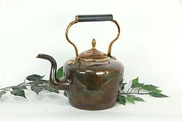Copper Hand Wrought Antique Large Tea Kettle, Dove Tailed Joints #33405
