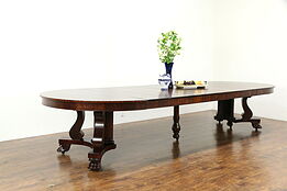 Round 5' Mahogany Antique Dining Table, Paw Feet, Extends 13' #33417
