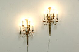 Pair of Vintage Bronze 5 Candle Wall Sconce Lights #33418