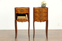 Pair of Tulipwood Marquetry Vintage Italian Nightstands or End Tables #33551