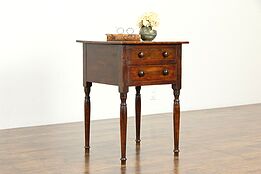 Country Sheraton Farmhouse Antique 1820 2 Drawer Lamp Table or Nightstand #34027