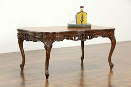 Mahogany Marquetry Carved French Style Vintage Coffee Table #34144
