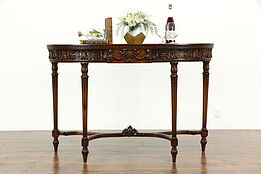 Demilune Half Round Antique Carved Walnut Hall Console Table #34010