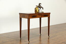 Hepplewhite Vintage Marquetry Console, Opens to Game Table, Weiman #34018