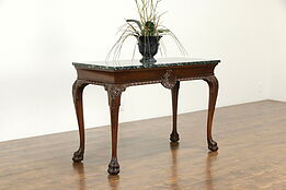 Chippendale Style Hall Console or Sofa Table Marble Top, Paw Feet #33608