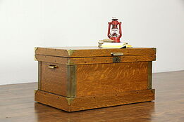 Quartersawn Oak Antique Tool Chest or Coffee Table, Brass Mounts #33761