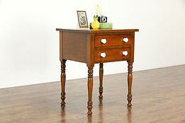 Cherry Antique 1850 Nightstand, Lamp or End Table, Opal Glass Knobs #33892