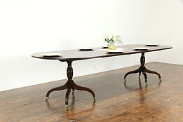 Oval Banded Mahogany Antique Double Pedestal Dining Table, 2 Leaves #33919