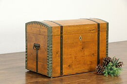 Victorian Antique Pine Dome Top Trunk or Blanket Chest #34649