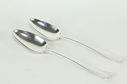 Pair Antique 1770 Scottish Signed Sterling Silver Serving Spoons, Motto #33662