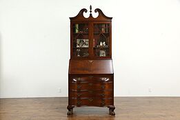 Traditional Georgian Vintage Mahogany Secretary Desk & Bookcase Scandia #33773