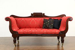 Empire or Greek Revival Antique 1820 Mahogany Sofa, New Upholstery #34047